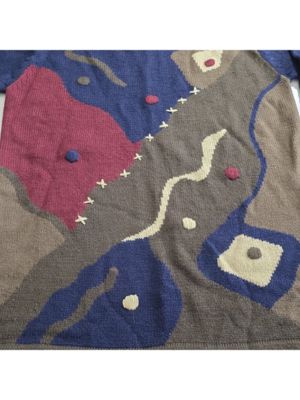 Vtg Franco Valeri Abstract Colorblock Sweater S Wool Blend Artsy 90 Grandma Boho - Picture 12 of 15